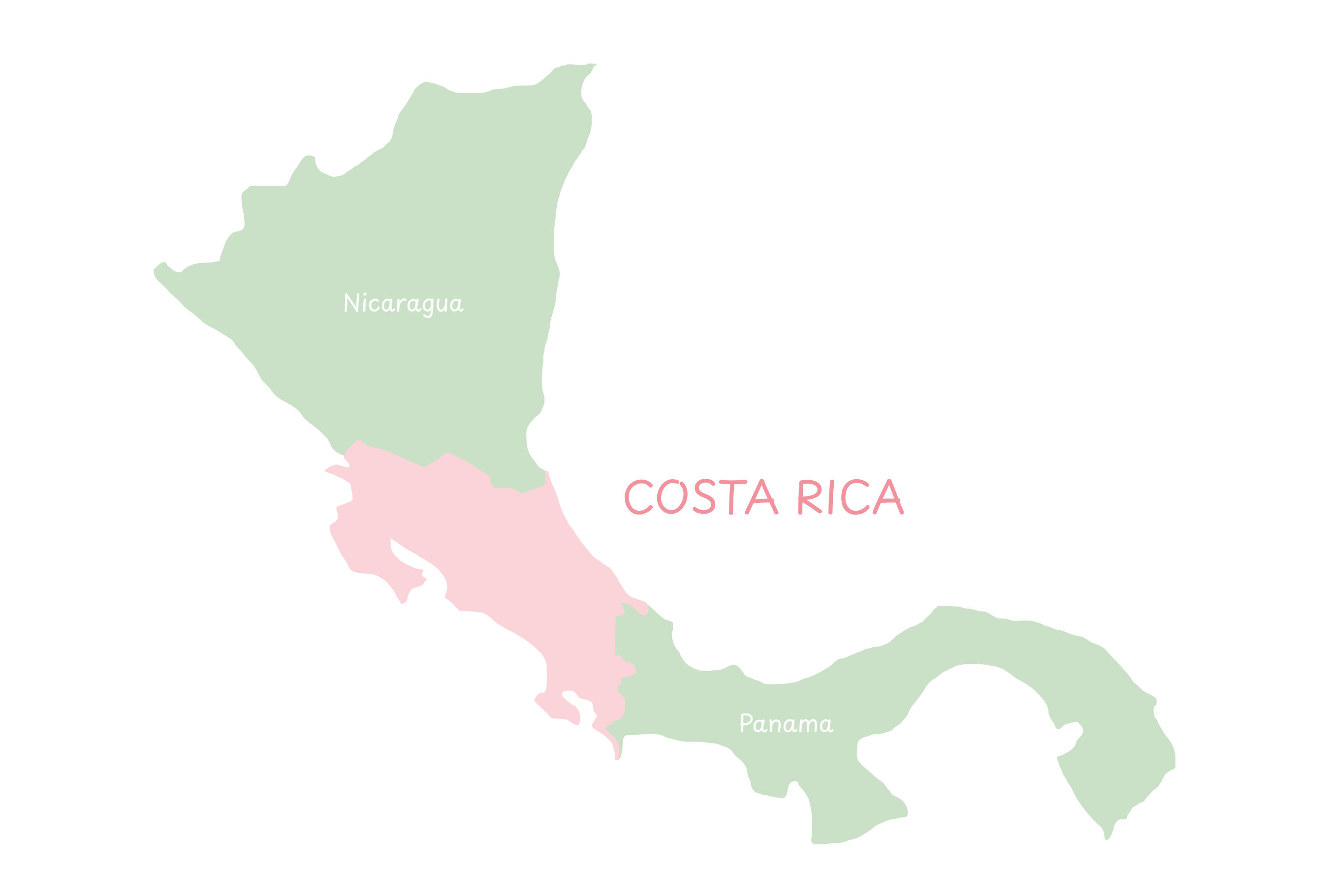 Carte dessinée du Costa Rica en Amérique centrale