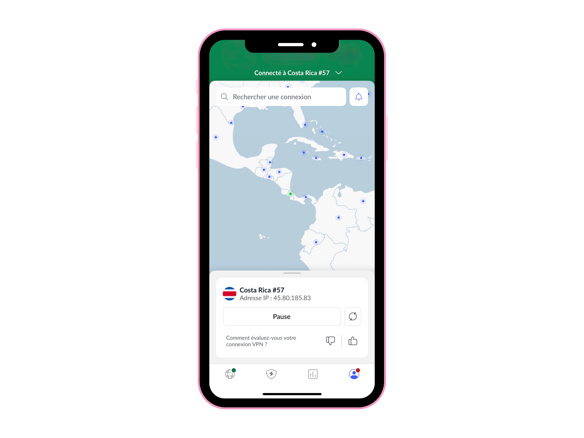 Capture d'écran de l'interface de NordVPN