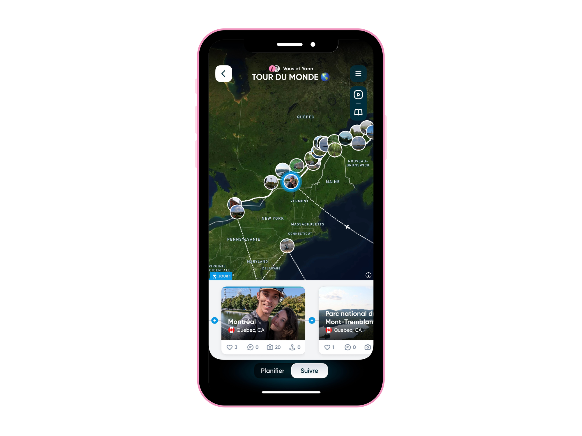 Capture d'écran de l'interface de Polarsteps