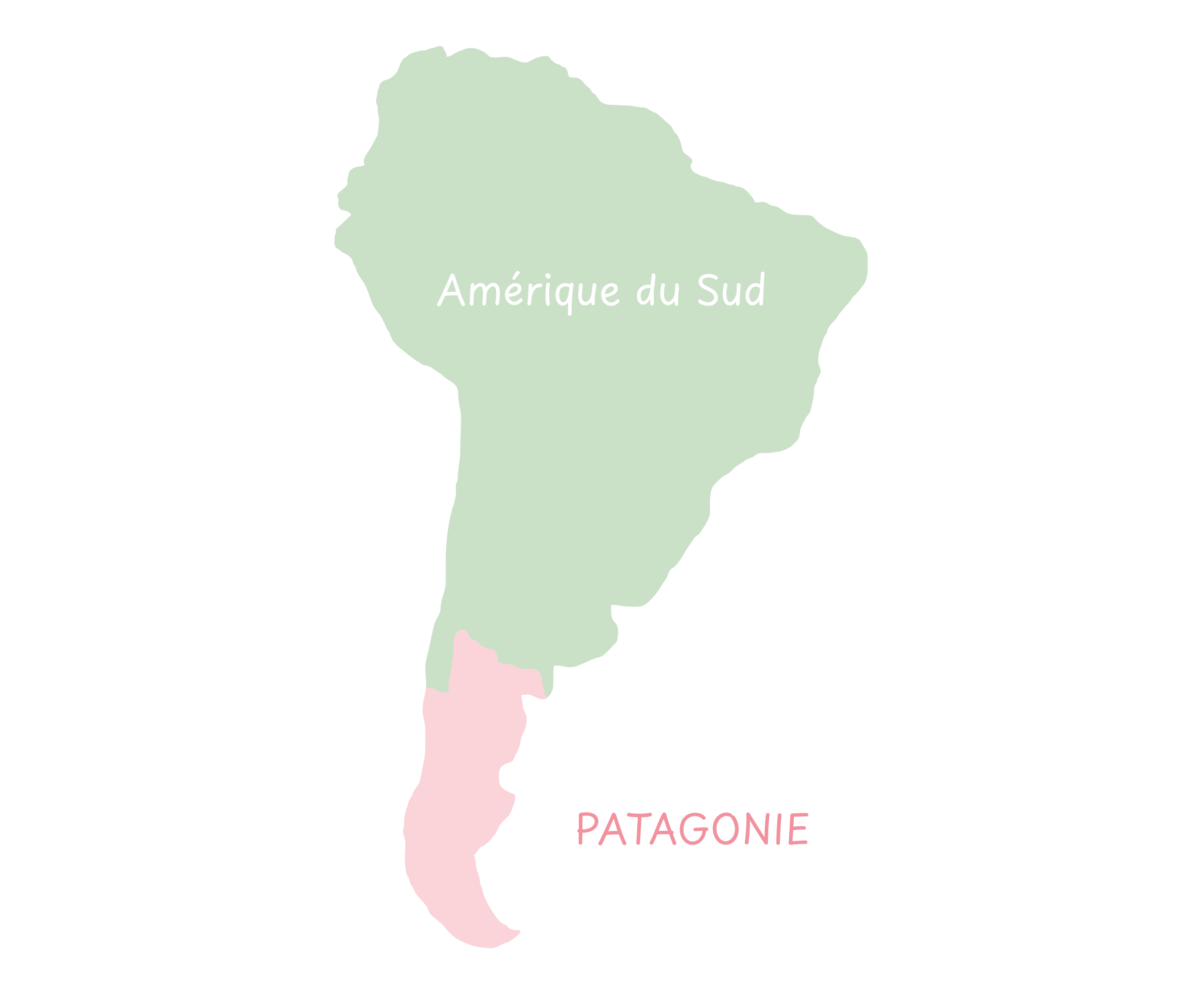Carte dessinée de la Patagonie en Amérique du Sud