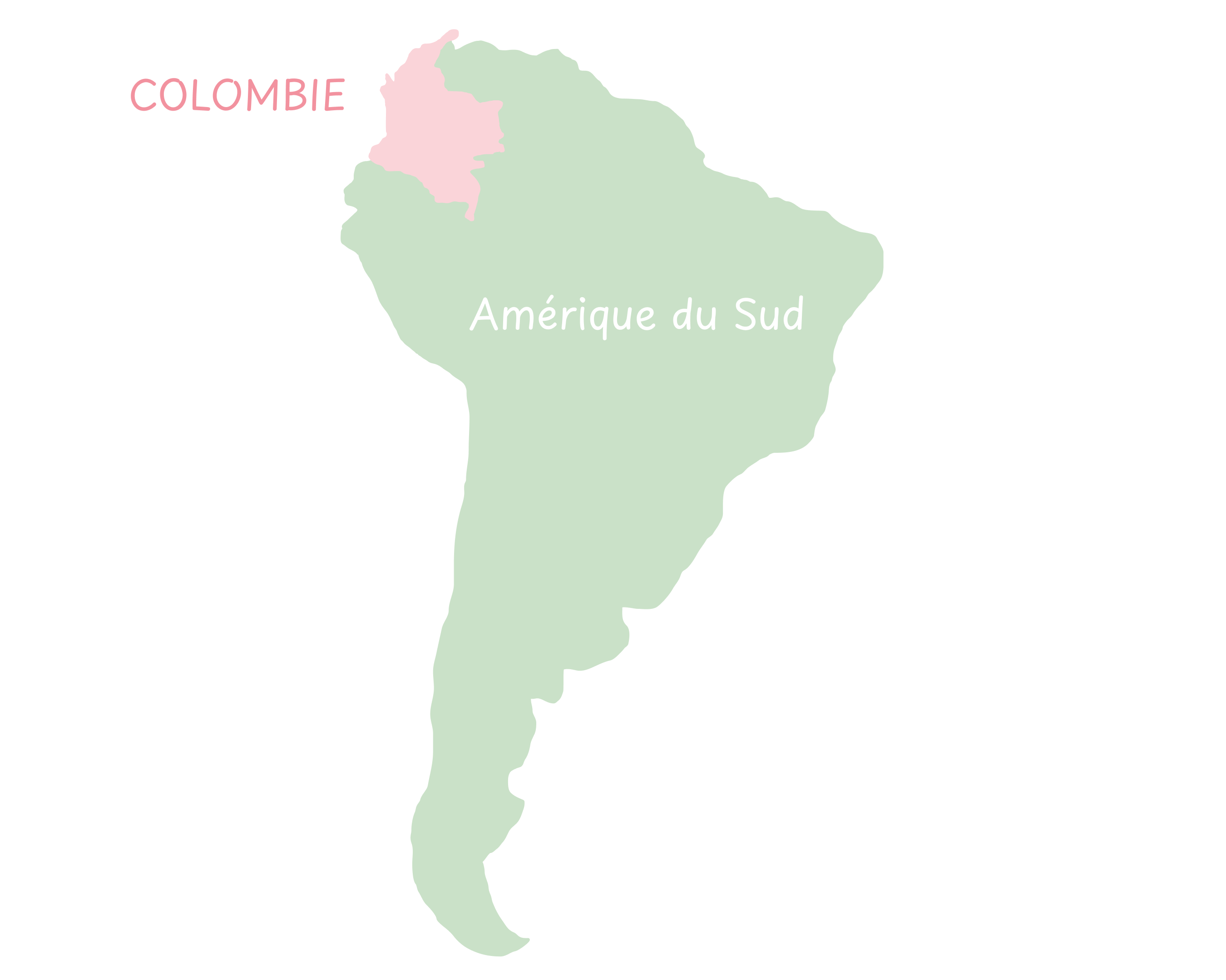 Carte dessinée de la Colombie en Amérique du Sud