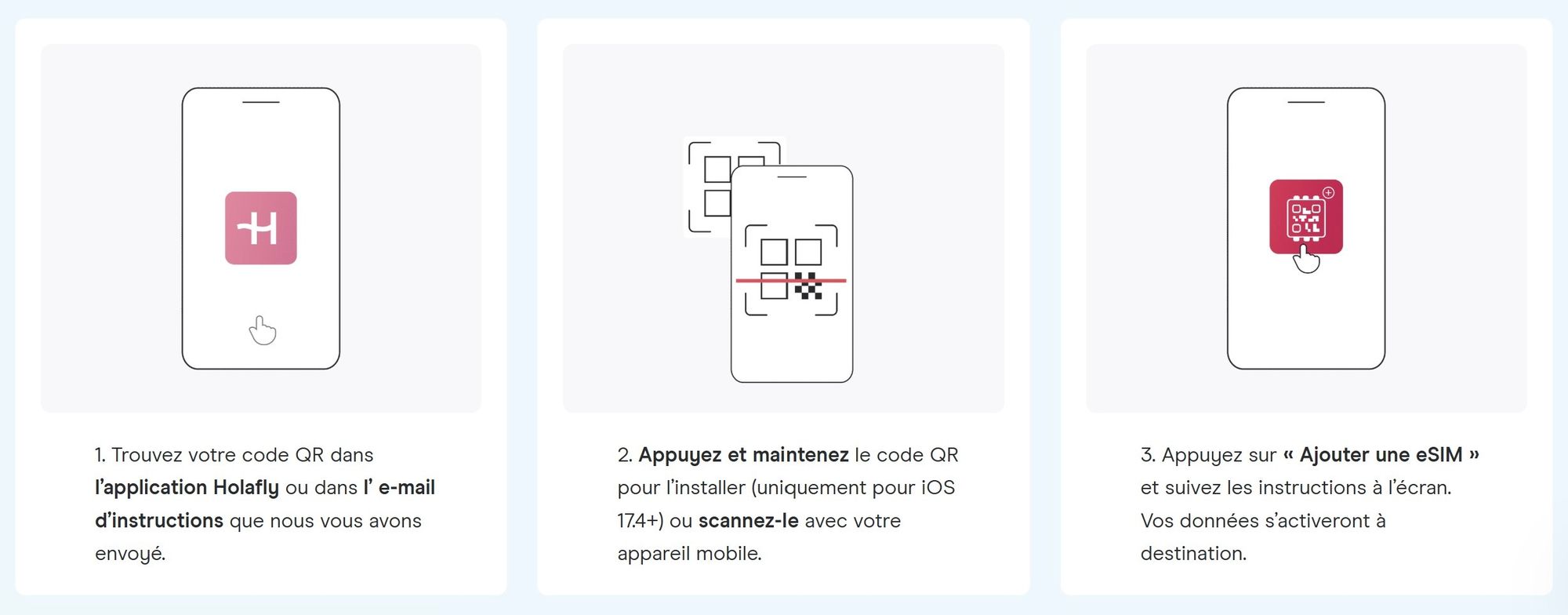 Instructions d'installation de votre eSIM Holafly via l'envoi de votre QR code