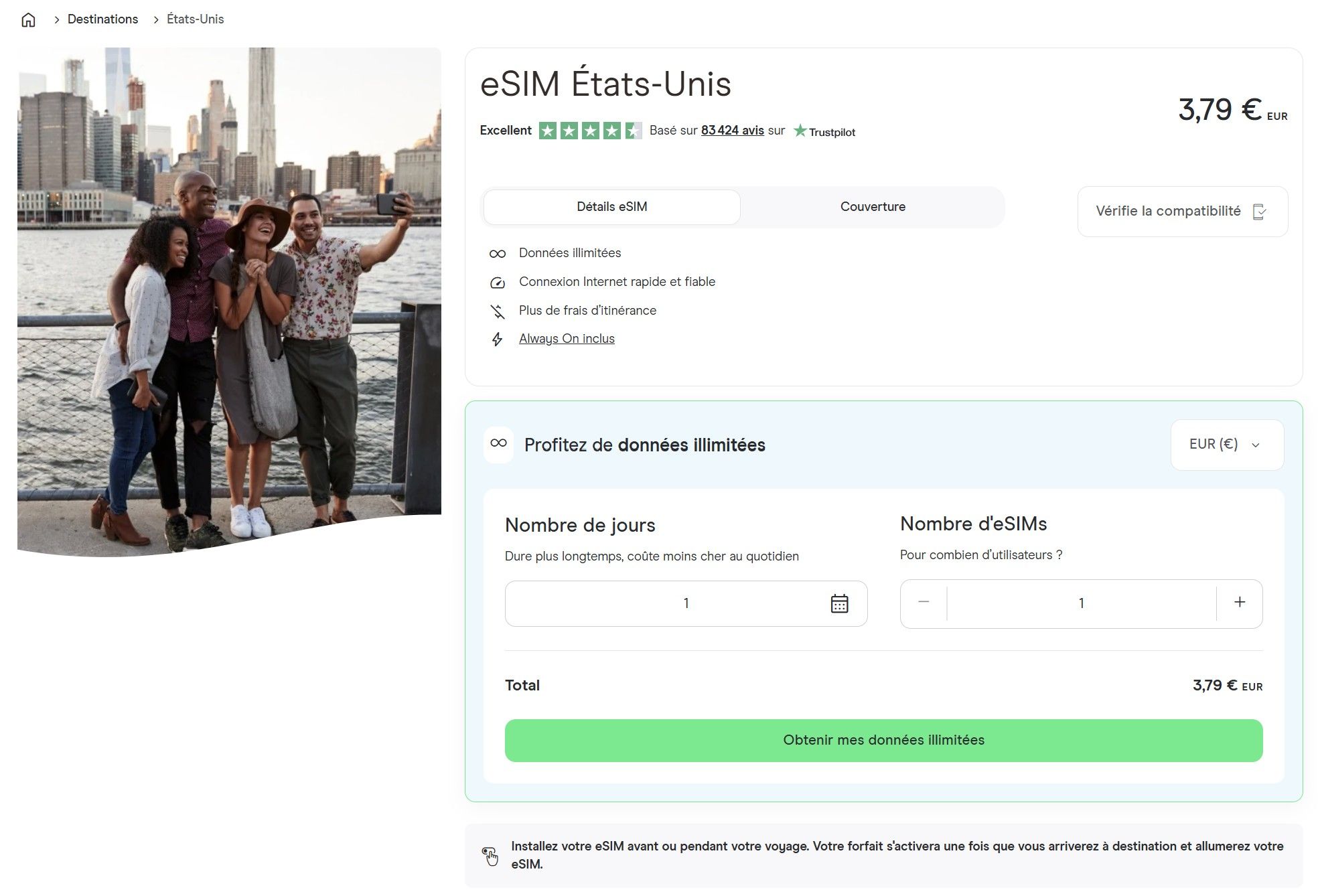 Proposition d'Holafly pour les États-Unis