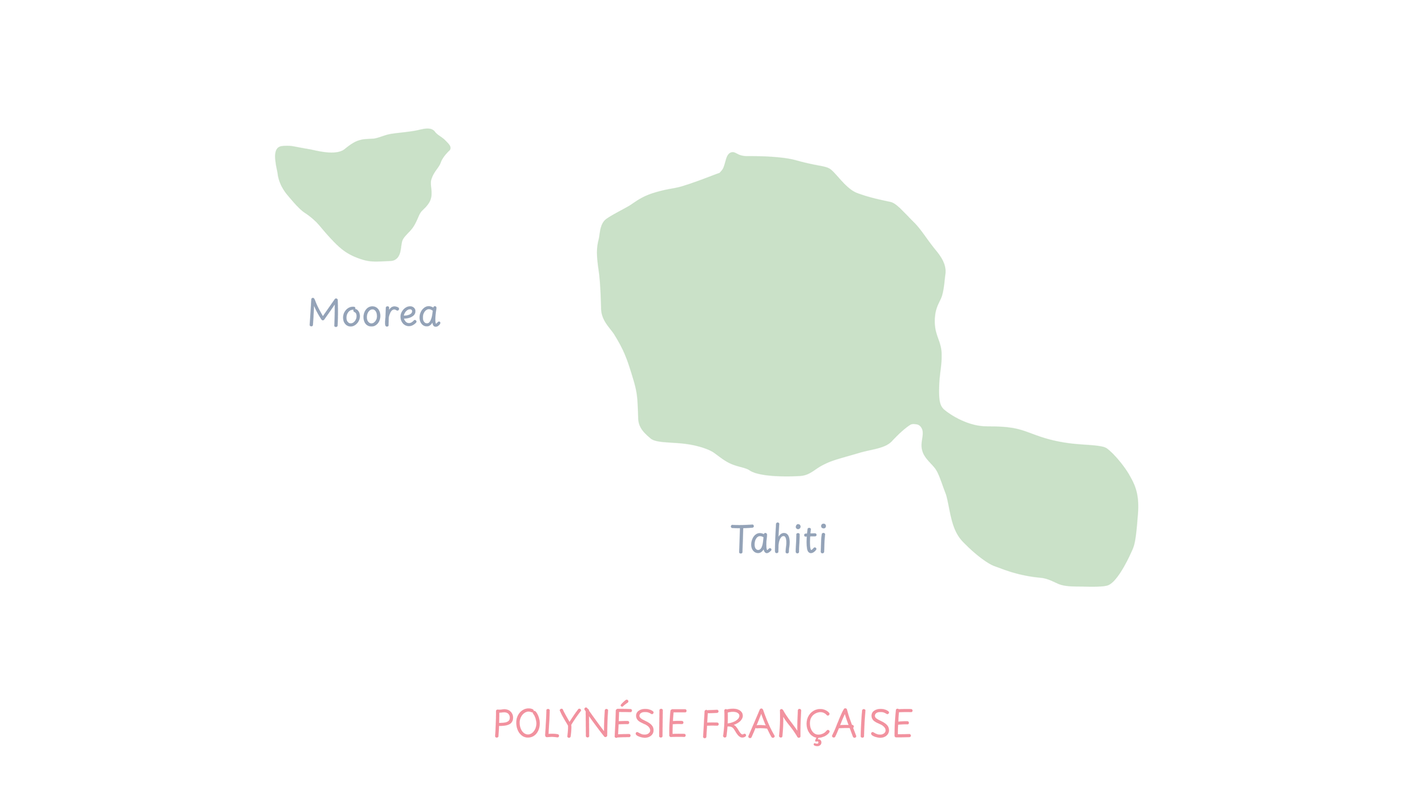 Carte dessinée de la Polynésie française avec Tahiti et Moorea