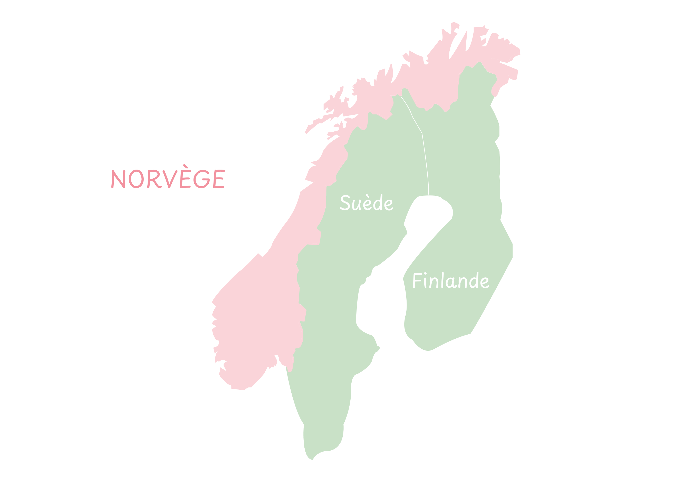 Carte dessinée de la Norvège avec la Suède et la Finlande