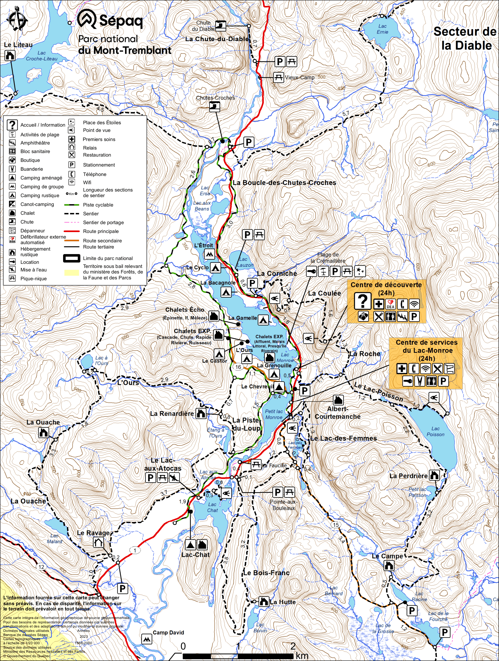 Carte détaillée du secteur de La Diable du parc national du Mont-Tremblant