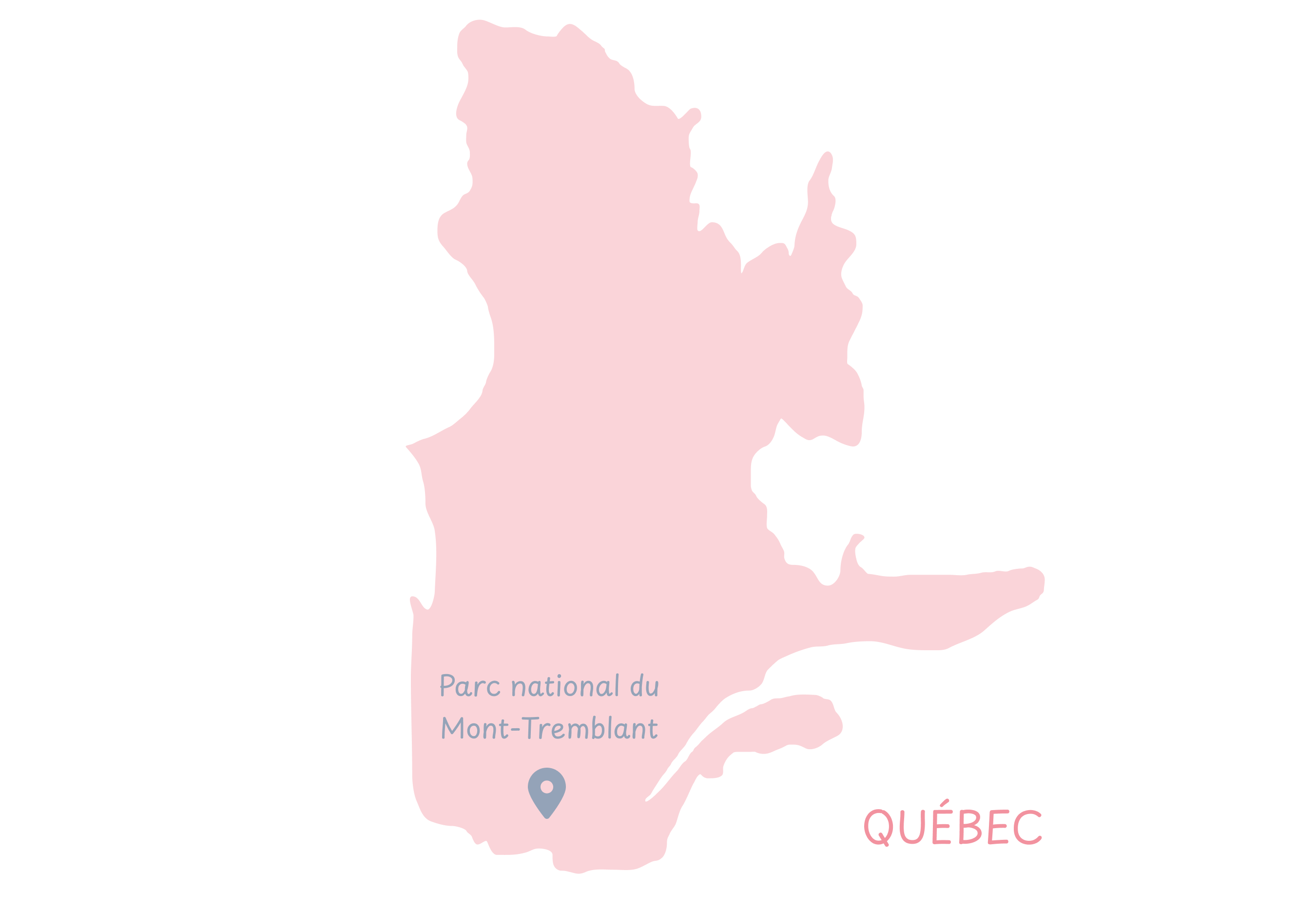 Carte dessinée du Québec avec le parc national du Mont-Tremblant